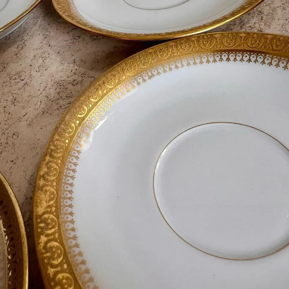 Vintage M.F&CO Limoges UC France Marshall Field Gold Leaf Rim Set of 5 Teacup Pl - Picture 3 of 9